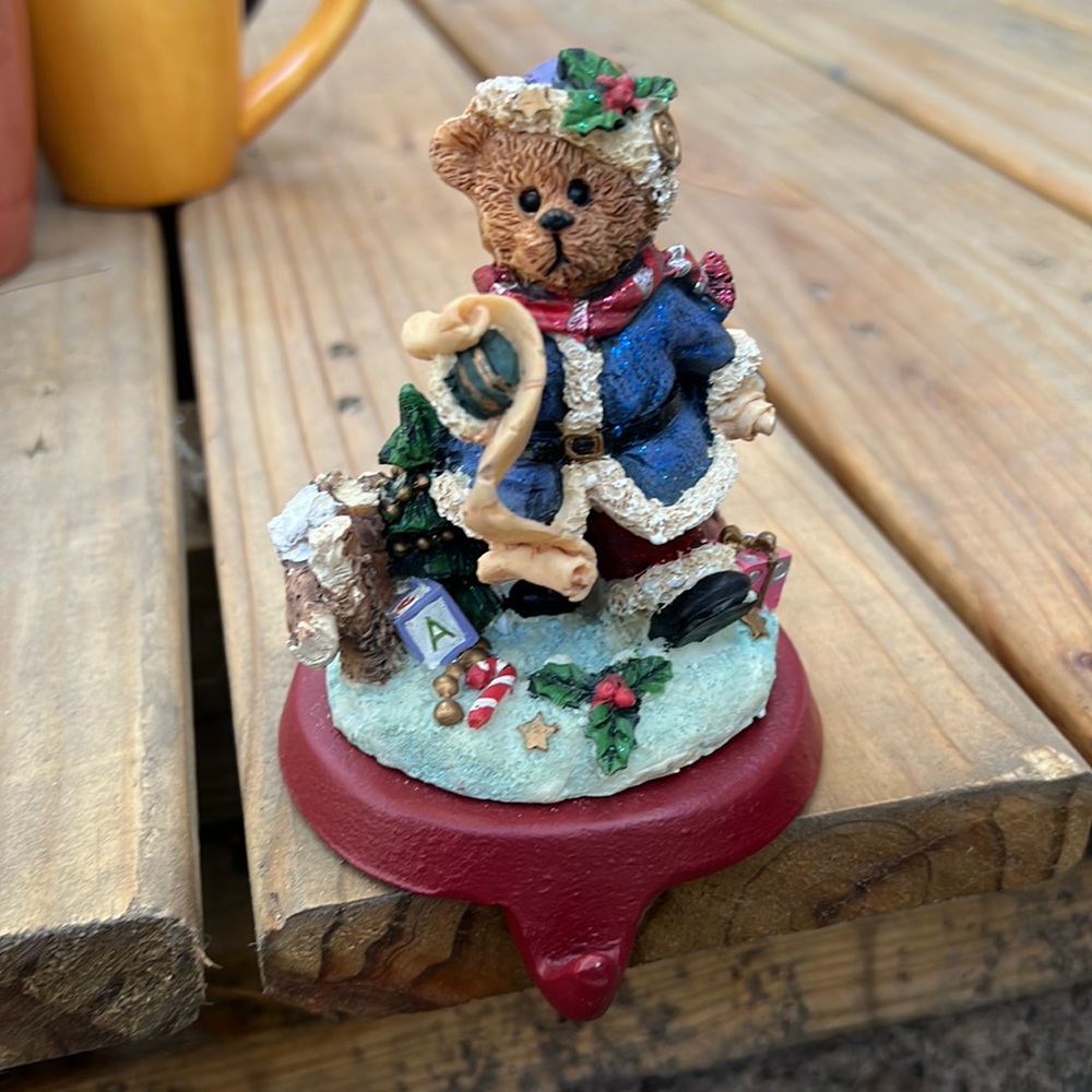 Vintage Hand Painted Stocking Holder Christmas Decor Elves Tree Presents